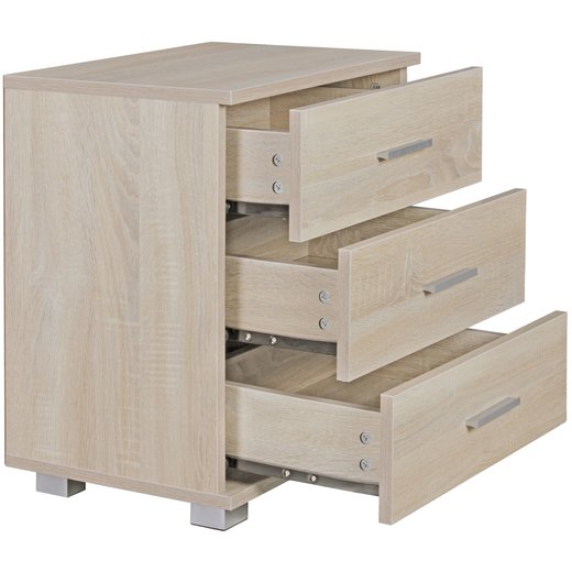 Nachtkonsole NINA Holz Nachttisch modern mit 3 Schubladen sonoma | Design Nachtkstchen 45 x 54 x 34 cm | Kleines Nachtschrnkchen