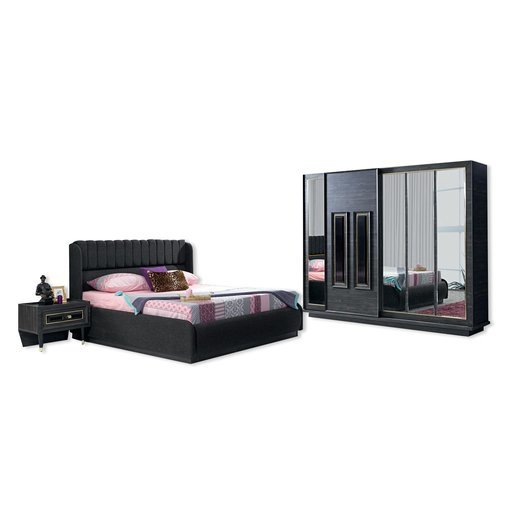 Schlafzimmer Set GOLF 160 x 200  mit Kleiderschrank ohne Schminktisch 1X Nachttisch mit Spiegel
