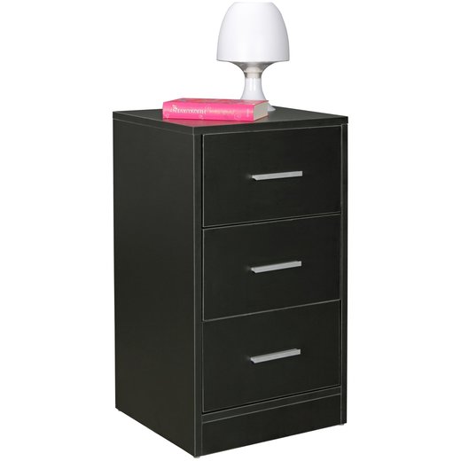 Nachtkonsole OLAV Holz Nachttisch modern mit 3 Schubladen schwarz | Design Nachtkstchen 37,5 x 68 x 35 cm | Extra hohes Nachtschrnkchen
