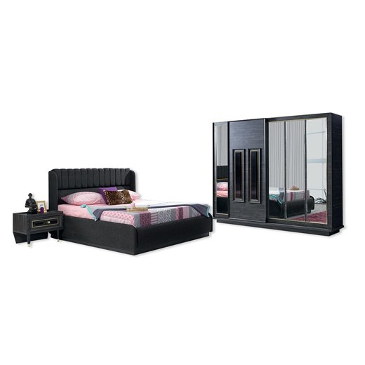 Schlafzimmer Set GOLF 180 x 200 mit Kleiderschrank mit Schminktisch 2X Nachttisch mit Spiegel