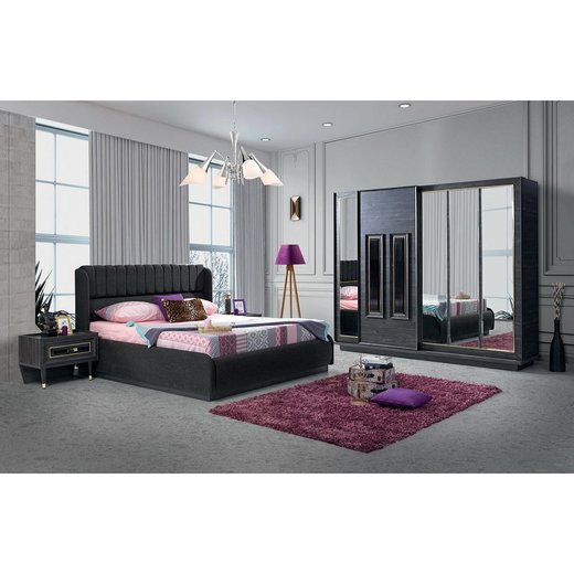 Schlafzimmer Set GOLF 180 x 200 mit Kleiderschrank mit Schminktisch 2X Nachttisch ohne Spiegel