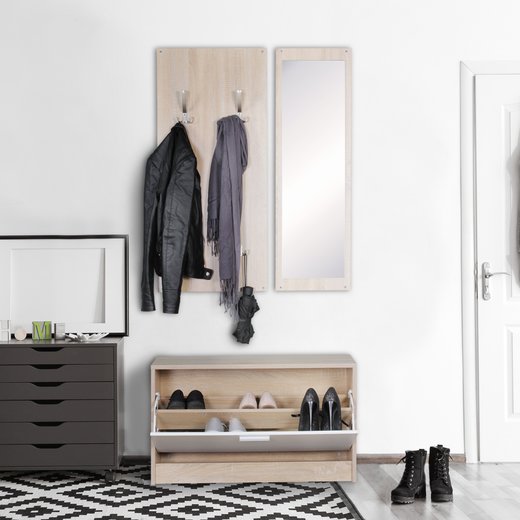 Wand-Garderobe JANA mit Spiegel & Schuhschrank Spanplatte sonoma | Moderne Flur-Kompaktgarderobe fr Jacken & Schuhe | Komplettgarderobe