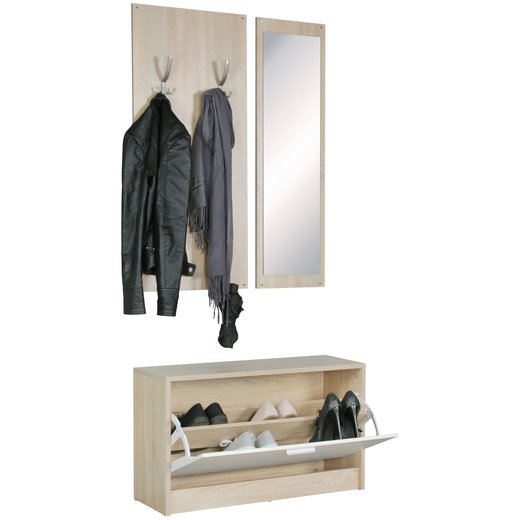 Wand-Garderobe JANA mit Spiegel & Schuhschrank Spanplatte sonoma | Moderne Flur-Kompaktgarderobe fr Jacken & Schuhe | Komplettgarderobe