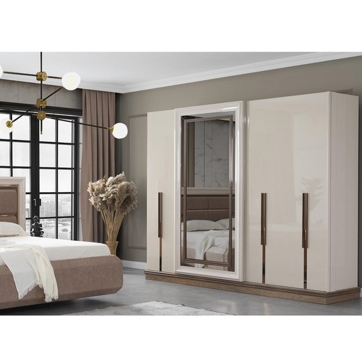 Schlafzimmer Set LUCCA 160 x 200  mit Kleiderschrank mit Schminktisch 2X Nachttisch ohne Spiegel