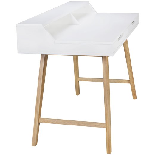 Schreibtisch SKANDI 110 x 85 x 60 cm MDF-Holz skandinavisch wei matt Arbeitstisch | Design Laptoptisch mit Kabeldurchlass | Brotisch mit Eiche-Beinen