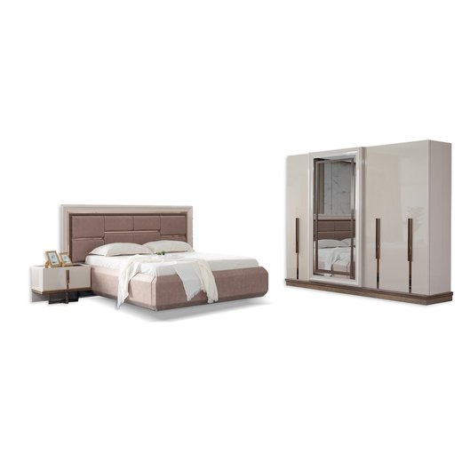 Schlafzimmer Set LUCCA Ohne Bettgestell mit Kleiderschrank mit Schminktisch 2X Nachttisch mit Spiegel
