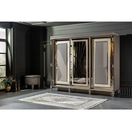 Schlafzimmer Set ISTANBUL 160 x 200  mit Kleiderschrank mit Schminktisch 2X Nachttisch mit Spiegel  ohne Sideboard