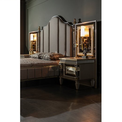 Schlafzimmer Set ISTANBUL 160 x 200  mit Kleiderschrank ohne Schminktisch 1X Nachttisch mit Spiegel  ohne Sideboard