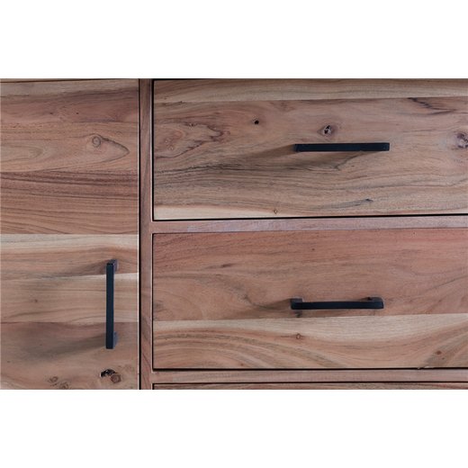 Sideboard GAYA 160 x 84 x 46 cm Massiv-Holz Akazie Natur Baumkante Anrichte | Landhaus-Stil Kommode mit Schubladen & Tren | Flur Schrank Standschrank