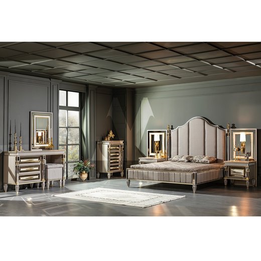 Schlafzimmer Set ISTANBUL Ohne Bettgestell mit Kleiderschrank mit Schminktisch 2X Nachttisch mit Spiegel  mit Sideboard
