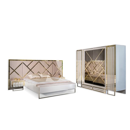 Schlafzimmer Set STAR 160 x 200  mit Kleiderschrank mit Schminktisch 1X Nachttisch mit Spiegel