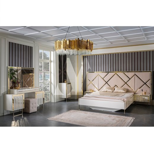 Schlafzimmer Set STAR 160 x 200  mit Kleiderschrank mit Schminktisch 1X Nachttisch mit Spiegel