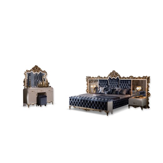 Schlafzimmer Set ROMA 180 x 200 mit Bench ohne Schminktisch 2X Nachttisch mit Spiegel  mit Kleiderschrank