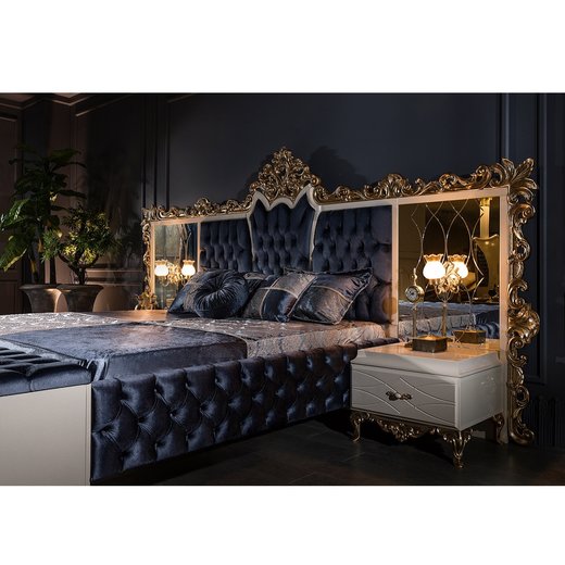 Schlafzimmer Set ROMA 180 x 200 mit Bench ohne Schminktisch 2X Nachttisch mit Spiegel  mit Kleiderschrank