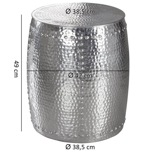 Beistelltisch PEDRO 42x49x42cm Aluminium Silber Dekotisch orientalisch rund | Kleiner Hammerschlag Abstelltisch | Designer Ablagetisch Metall modern | Anstelltisch schmal
