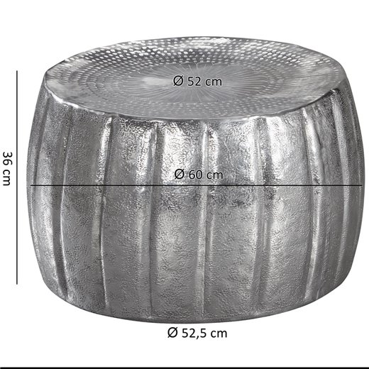 Couchtisch JAMAL 60x36x60 cm Aluminium Silber Beistelltisch orientalisch rund | Flacher Sofatisch Metall | Design Wohnzimmertisch modern | Loungetisch Stubentisch klein
