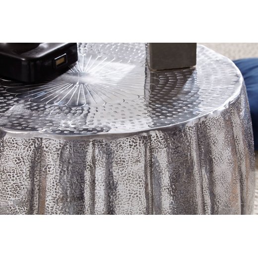 Couchtisch JAMAL 60x36x60 cm Aluminium Silber Beistelltisch orientalisch rund | Flacher Sofatisch Metall | Design Wohnzimmertisch modern | Loungetisch Stubentisch klein