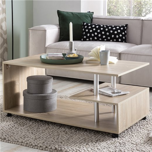Design Couchtisch WL5.735 105 x 48,5 x 60 cm Sonoma Drehbar mit Rollen | Wohnzimmertisch Coffee Table | Sofatisch Loungetisch Holz | Kaffeetisch mit Stauraum