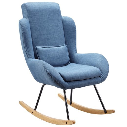 Schaukelstuhl ROCKY Blau Design Relaxsessel 75 x 110 x 88,5 cm | Sessel Stoff / Holz | Schwingsessel mit Gestell | Polster Relaxstuhl Schaukelsessel | Moderner Schwingstuhl | Hochlehner