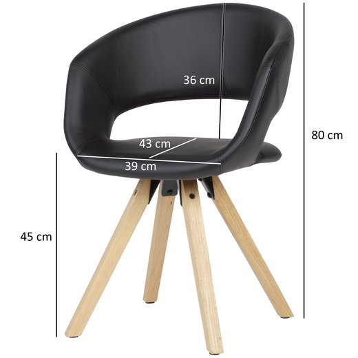 Esszimmerstuhl Schwarz Kunstleder / Massivholz Retro | Kchenstuhl mit Lehne | Stuhl mit Holzfen | Polsterstuhl Maximalbelastbarkeit 110 kg