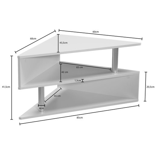Design Couchtisch 60x60 cm in Wei | Wohnzimmertisch mit 3 Etagen | Dreieckiger Tisch | Ecktisch mit 2 Fchern | Beistelltisch