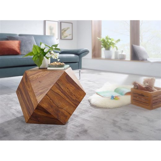 Couchtisch 57 x 42,5 x 57 cm Sheesham Massivholz Sofatisch Modern | Wohnzimmertisch in Diamantform | Holztisch Massiv Wohnzimmer |Echtholz Tisch