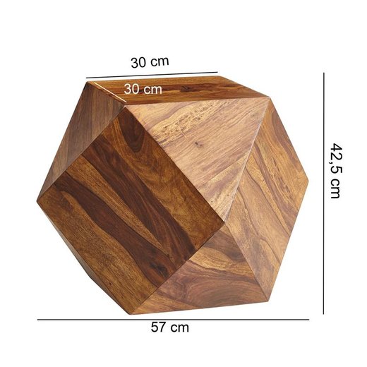 Couchtisch 57 x 42,5 x 57 cm Sheesham Massivholz Sofatisch Modern | Wohnzimmertisch in Diamantform | Holztisch Massiv Wohnzimmer |Echtholz Tisch