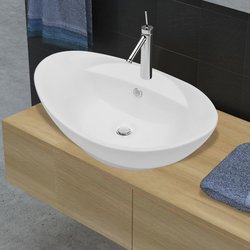 Luxuri�ses Keramik Waschbecken Oval + �berlauf 59 x 40cm