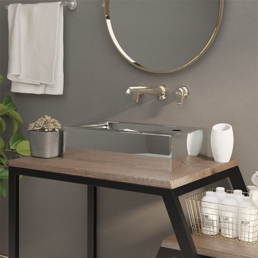 Waschbecken mit berlauf 49 x 25 x 15 cm Keramik Silbern