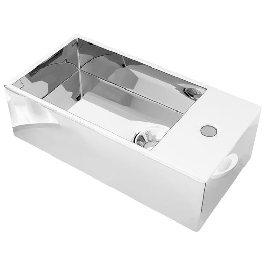 Waschbecken mit berlauf 49 x 25 x 15 cm Keramik Silbern