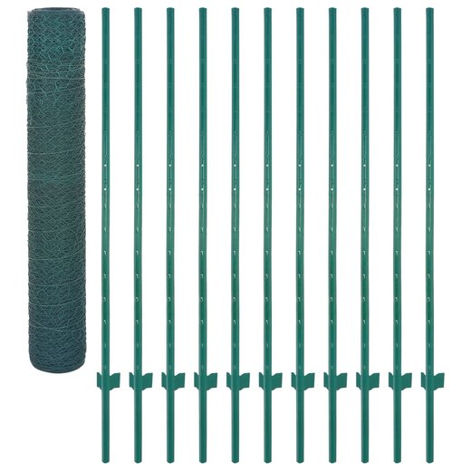 Maschendrahtzaun mit Pfosten Stahl 25 x 1,5 m Grn