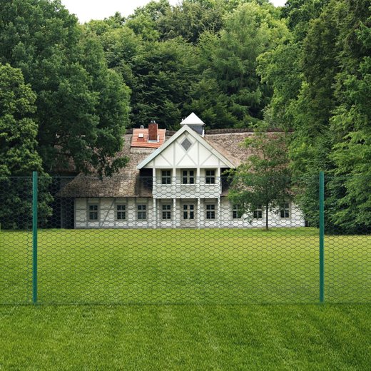 Maschendrahtzaun mit Pfosten Stahl 25 x 0,75 m Grn
