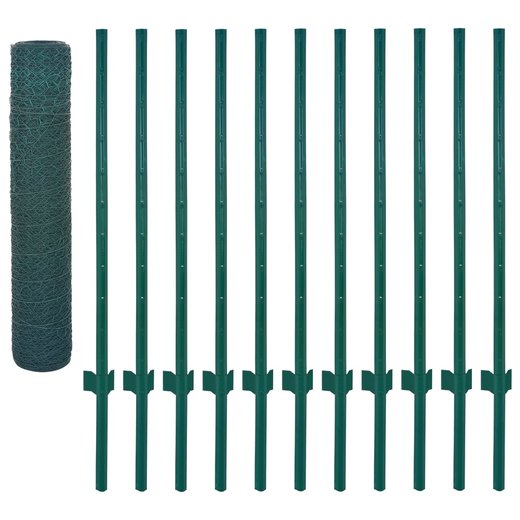 Maschendrahtzaun mit Pfosten Stahl 25 x 0,75 m Grn