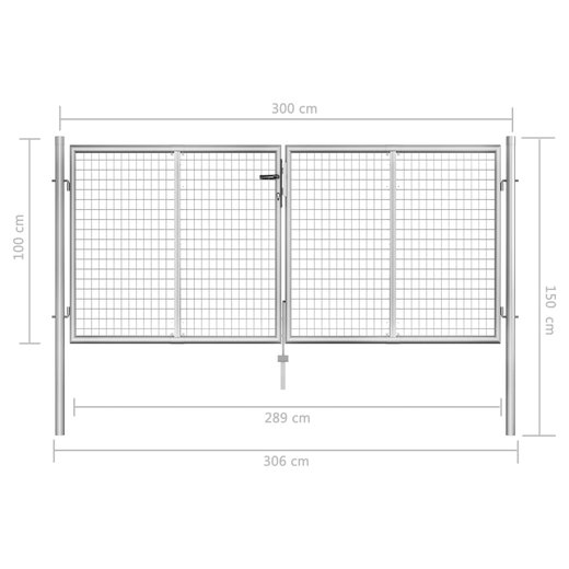 Gartentor Verzinkter Stahl 306 x 150 cm Silbern