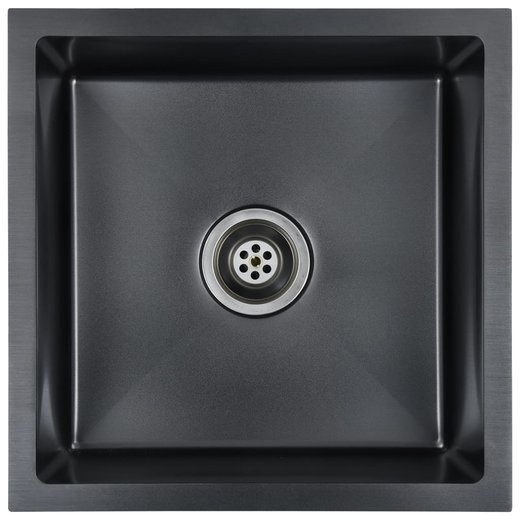Handgemachte Einbausple mit Sieb Schwarz Edelstahl