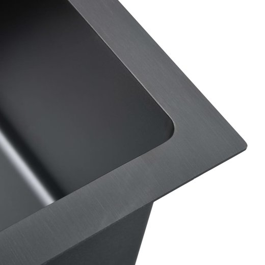 Handgemachte Einbausple mit Sieb Schwarz Edelstahl
