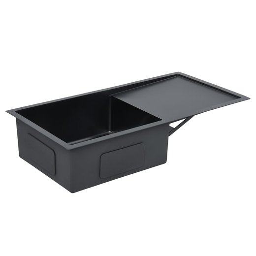 Handgemachte Einbausple mit Sieb Schwarz Edelstahl