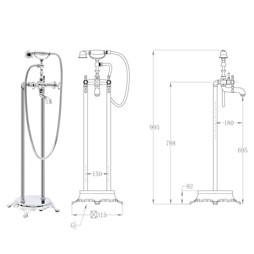 Freistehende Badewannenarmatur Edelstahl 99,5 cm Silbern