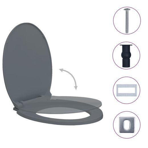 Toilettensitz mit Absenkautomatik Quick-Release Grau Oval