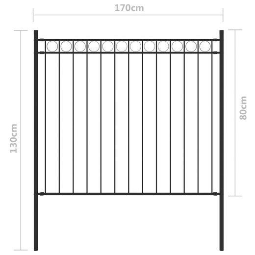 Gartenzaun Stahl 1,7x0,8 m Schwarz