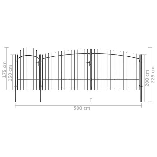 Gartentor mit Speerspitzen 5x2,25 m Schwarz