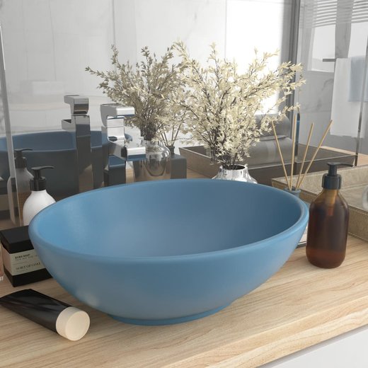 Luxurises Ovales Waschbecken Matt Hellblau 40x33 cm Keramik