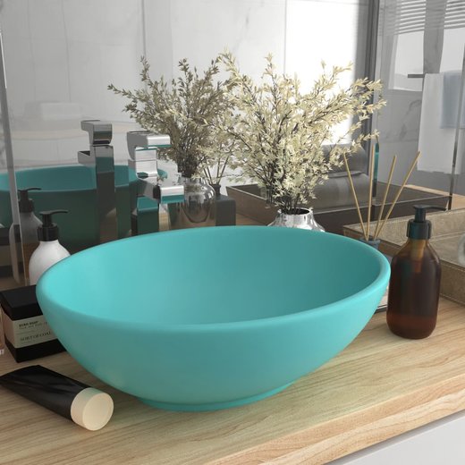 Luxurises Ovales Waschbecken Matt Hellgrn 40x33 cm Keramik