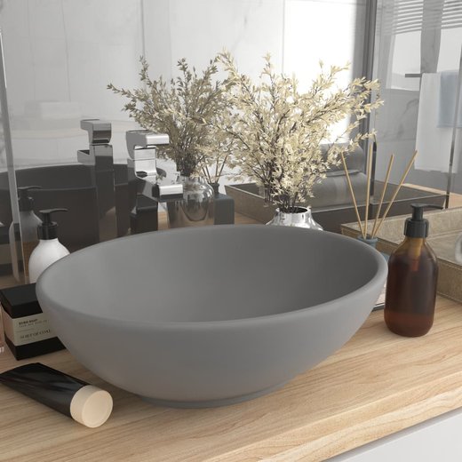 Luxurises Ovales Waschbecken Matt Hellgrau 40x33 cm Keramik