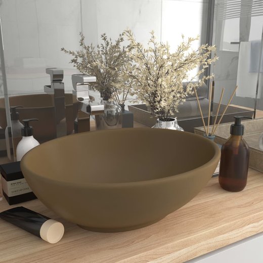 Luxurises Ovales Waschbecken Matt Creme 40x33 cm Keramik
