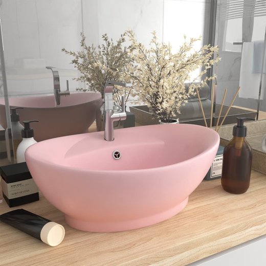 Luxus-Waschbecken berlauf Oval Matt-Rosa 58,5x39 cm Keramik