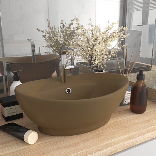 Luxus-Waschbecken berlauf Oval Matt Creme 58,5x39cm Keramik