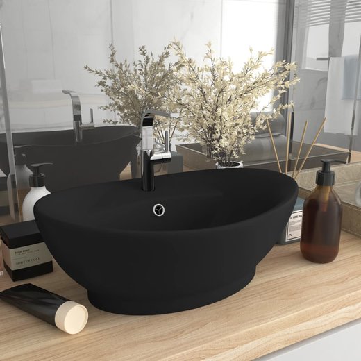 Luxus-Waschbecken berlauf Matt Schwarz 58,5x39cm Keramik