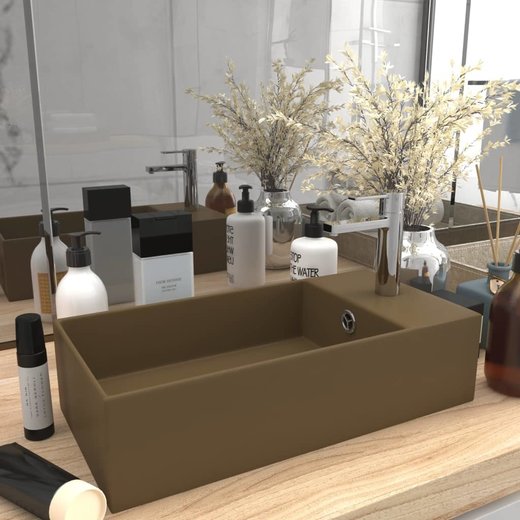 Badezimmer-Waschbecken mit berlauf Keramik Matt Creme