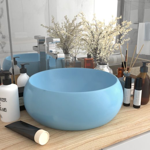 Luxurises Waschbecken Rund Matt Hellblau 40x15 cm Keramik